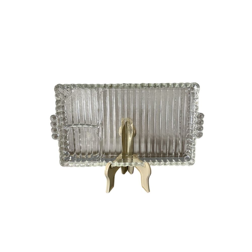 (4) Vintage Rectangular Hazel Atlas Snack & Sip Smoke Clear Glass Tray 1930's